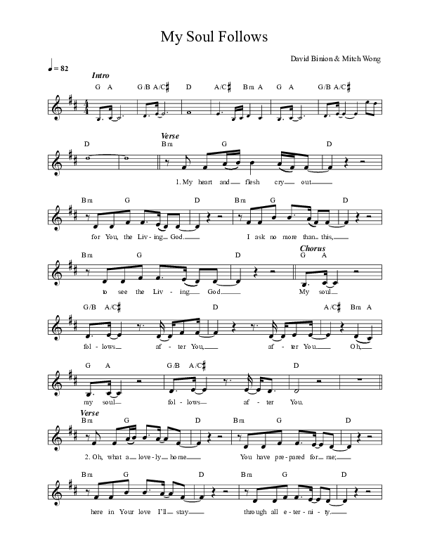 My Soul Follows (Live) Lead Sheet (REVERE / Mark Barlow / DOE / Lee University Singers)