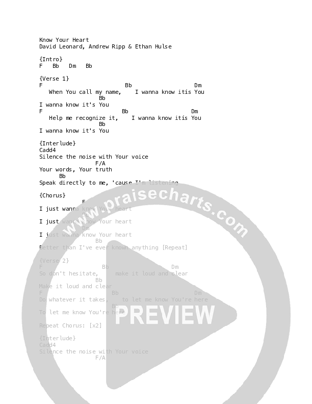 Know Your Heart (Live) Chord Chart (REVERE / Jon Egan / MDSN / Lee University Singers)