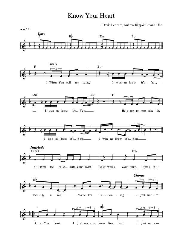 Know Your Heart (Live) Lead Sheet (REVERE / Jon Egan / MDSN / Lee University Singers)