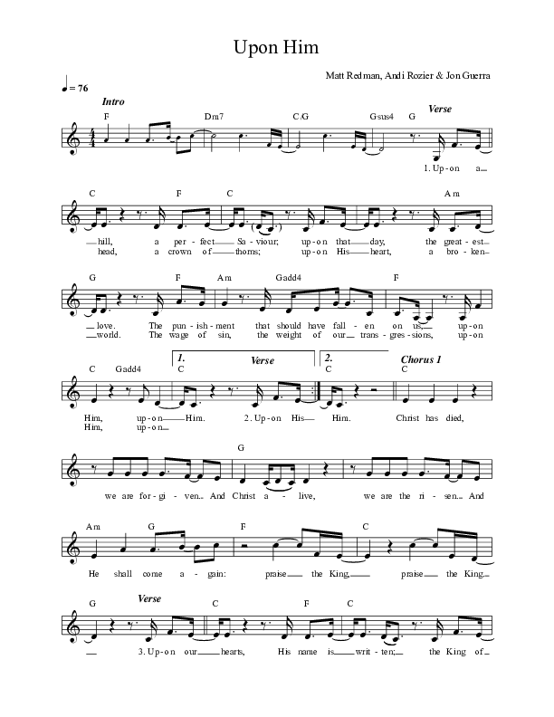 Upon Him (Live) Lead Sheet (REVERE / Thrive Worship / Lee University Singers)