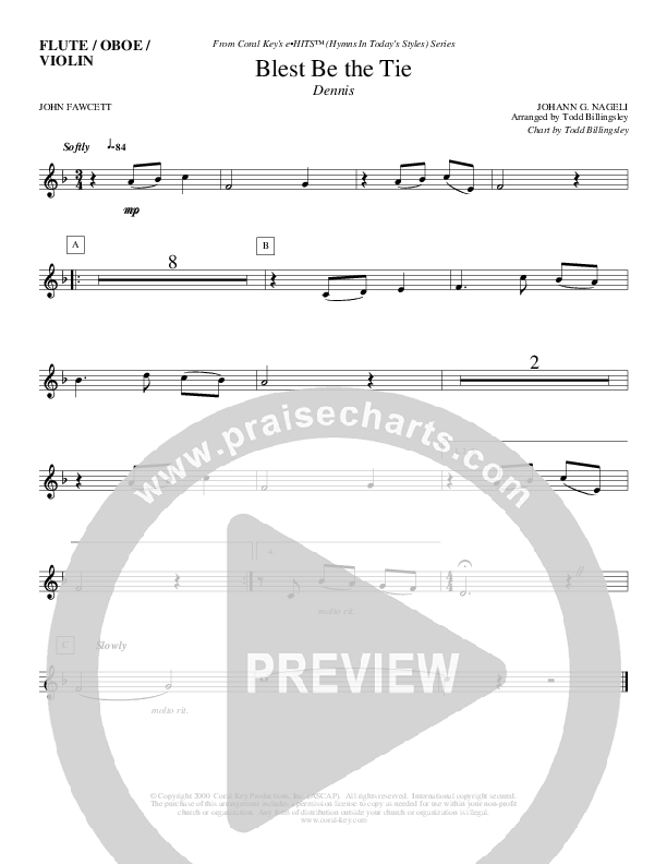 Blest Be The Tie Flute/Oboe (Todd Billingsley)