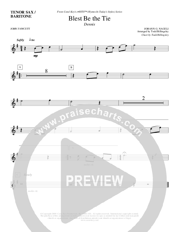 Blest Be The Tie Tenor Sax/Baritone T.C. (Todd Billingsley)