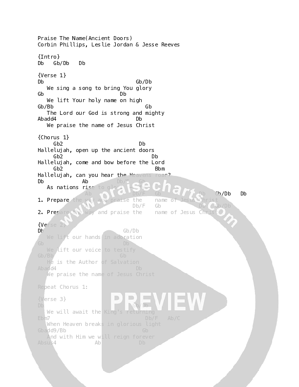 Praise The Name (Ancient Doors) (Live) Chord Chart (REVERE / Benita Jones / Lee University Singers)