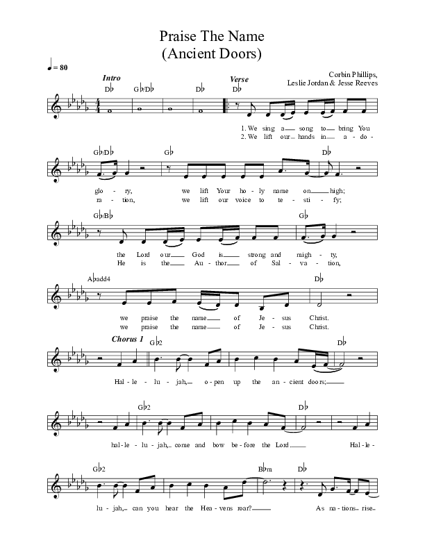 Praise The Name (Ancient Doors) (Live) Lead Sheet (REVERE / Benita Jones / Lee University Singers)
