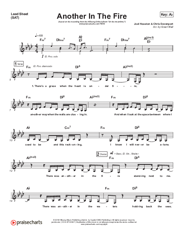 Another In The Fire (Live) Lead Sheet (SAT) (Hillsong UNITED)