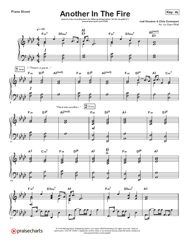 Another In The Fire (Live) Piano Sheet (Hillsong UNITED)