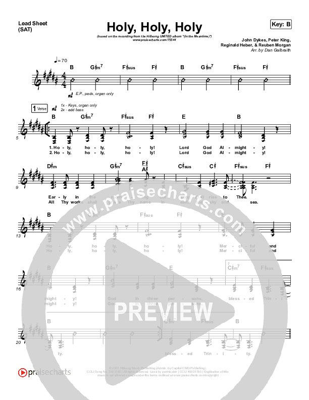 Holy Holy Holy (Live) Lead Sheet (SAT) (Hillsong UNITED)