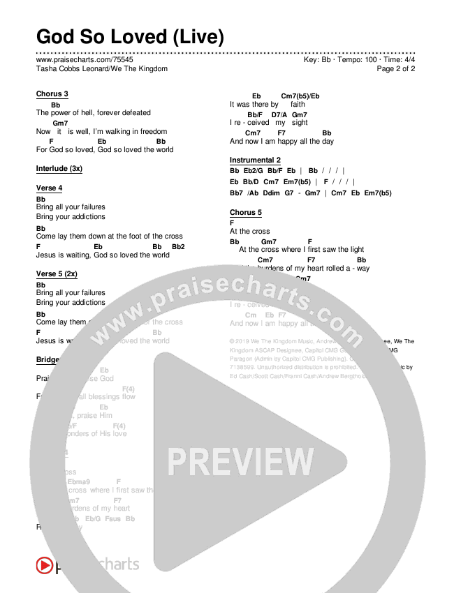 God So Loved (Live) Chords & Lyrics (Tasha Cobbs Leonard / We The Kingdom)