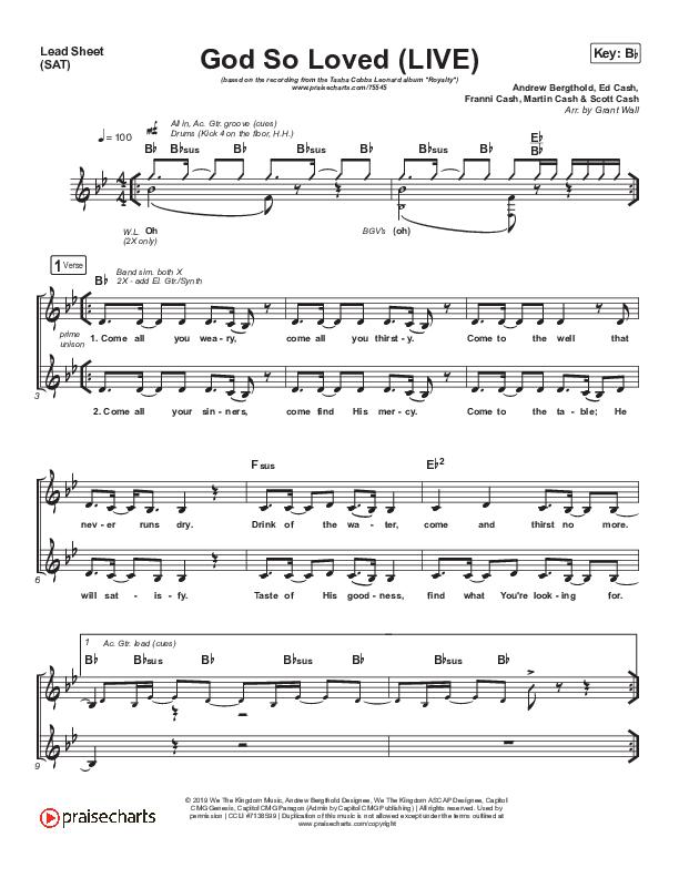 God So Loved (Live) Lead Sheet (SAT) (Tasha Cobbs Leonard / We The Kingdom)