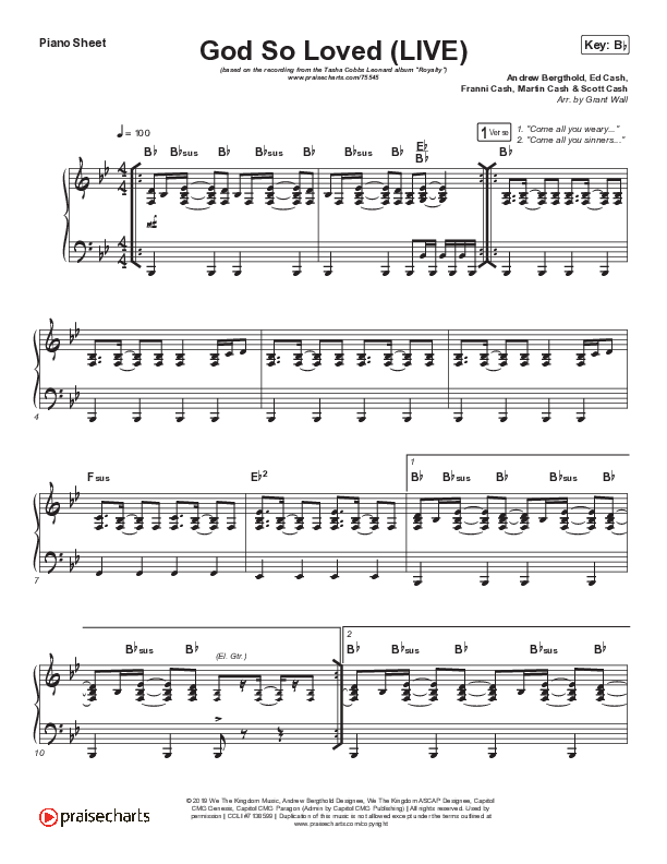 God So Loved (Live) Piano Sheet (Tasha Cobbs Leonard / We The Kingdom)