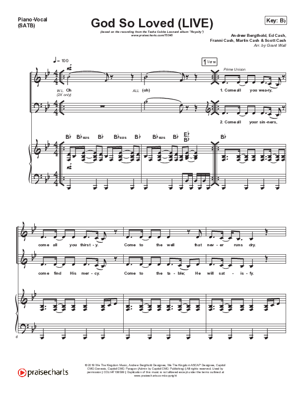 God So Loved (Live) Piano/Vocal Pack (Tasha Cobbs Leonard / We The Kingdom)