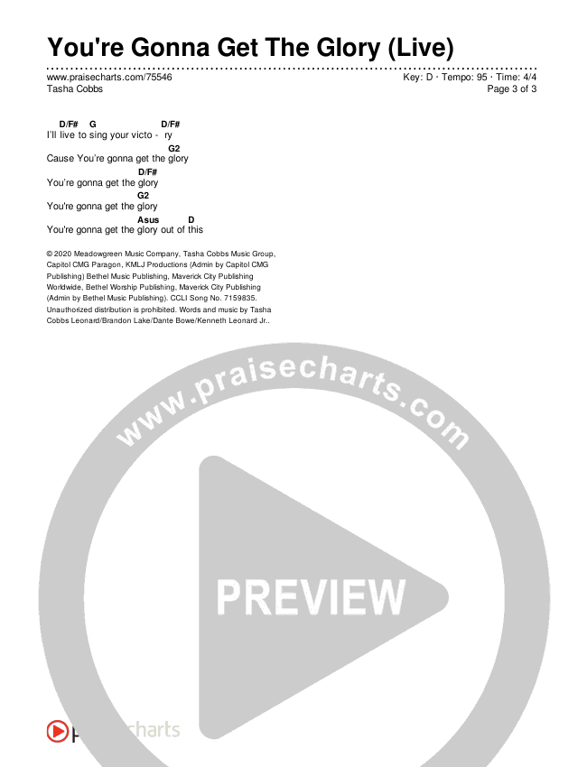 You're Gonna Get The Glory (Live) Chords & Lyrics (Tasha Cobbs Leonard)