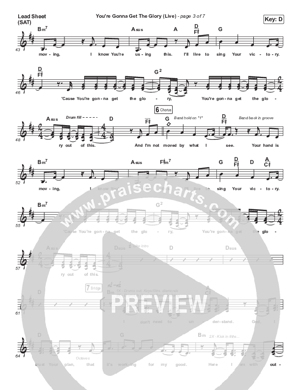 You're Gonna Get The Glory (Live) Lead Sheet (SAT) (Tasha Cobbs Leonard)