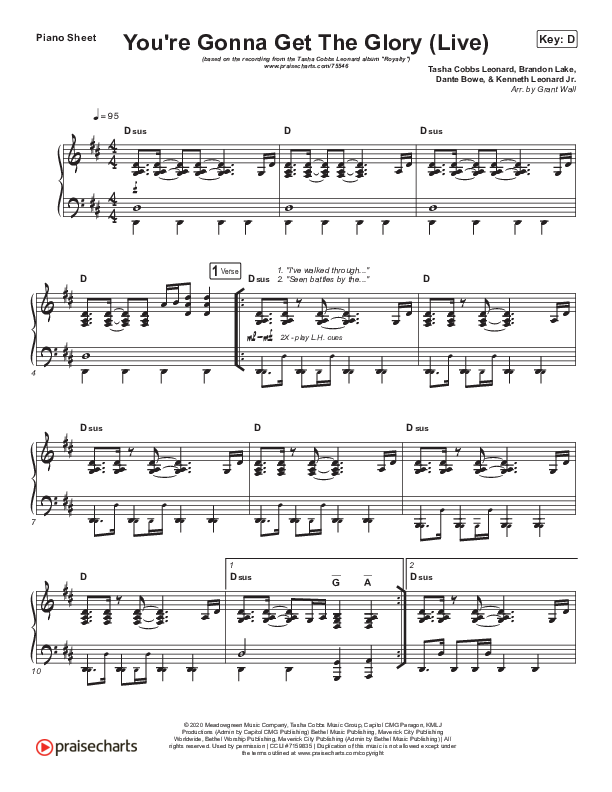 You're Gonna Get The Glory (Live) Piano Sheet (Tasha Cobbs Leonard)