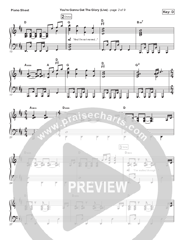 You're Gonna Get The Glory (Live) Piano Sheet (Tasha Cobbs Leonard)