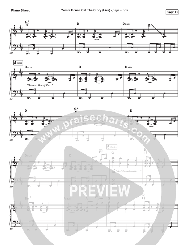 You're Gonna Get The Glory (Live) Piano Sheet (Tasha Cobbs Leonard)