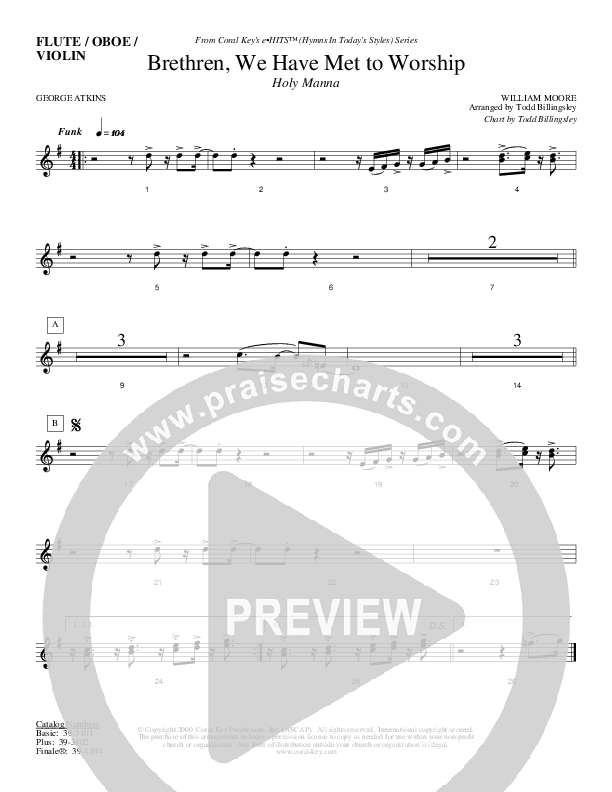 Brethren We Have Met To Worship Flute/Oboe (Todd Billingsley)