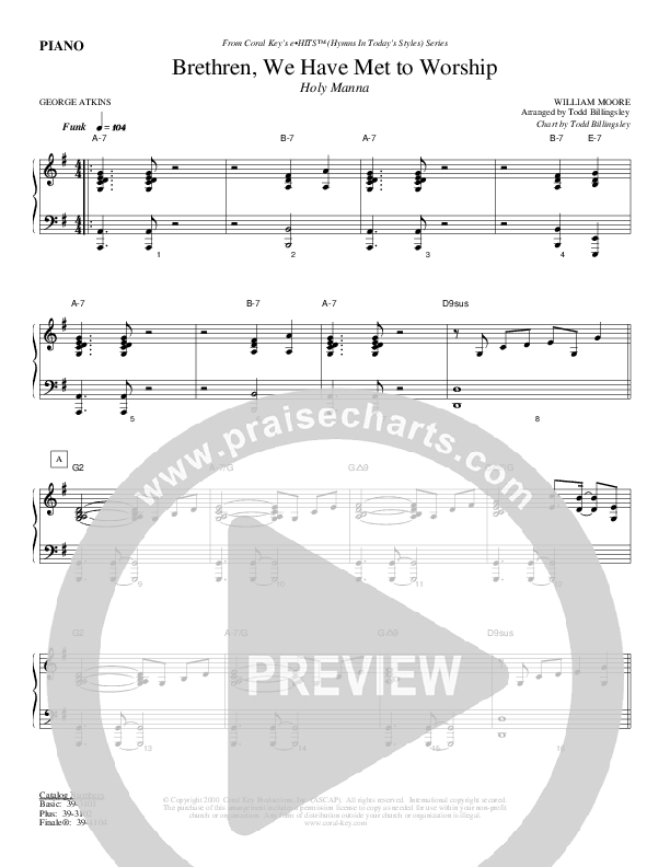 Brethren We Have Met To Worship Piano Sheet (Todd Billingsley)