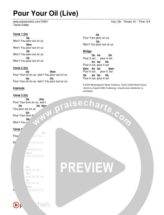 Pour Your Oil (Live) Chords & Lyrics (Tasha Cobbs Leonard)