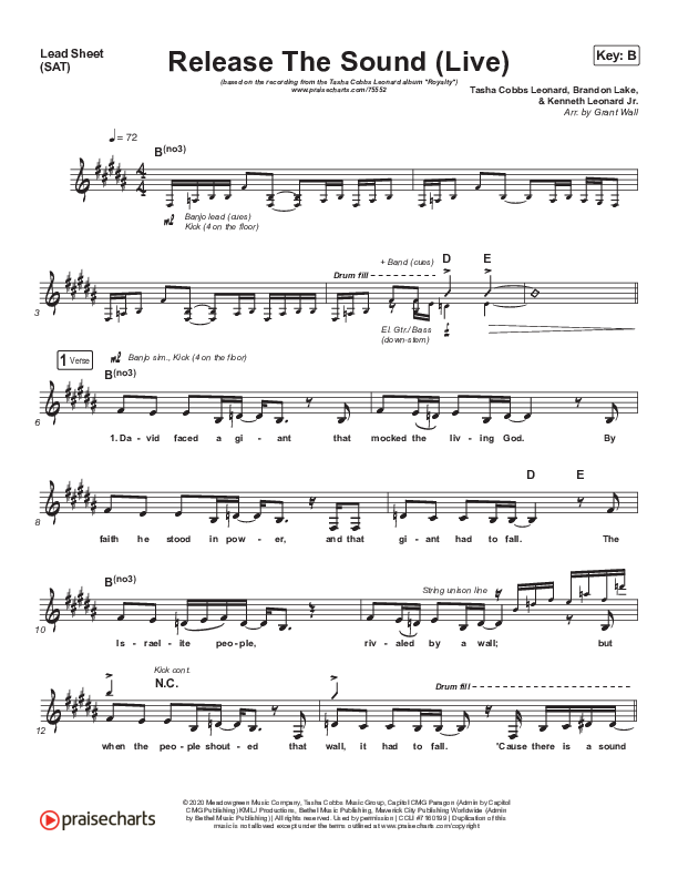 Release The Sound (Live) Lead Sheet (SAT) (Tasha Cobbs Leonard)