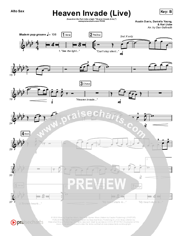 Heaven Invade (Live) Alto Sax (Kari Jobe)