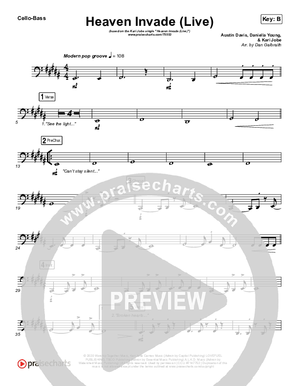 Heaven Invade (Live) Cello/Bass (Kari Jobe)