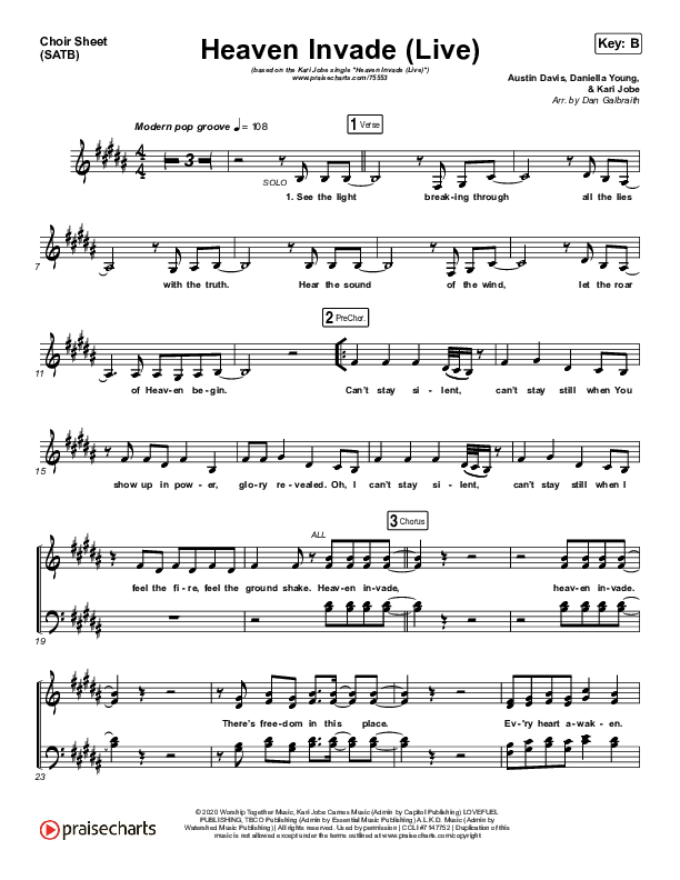 Heaven Invade (Live) Choir Sheet (SATB) (Kari Jobe)