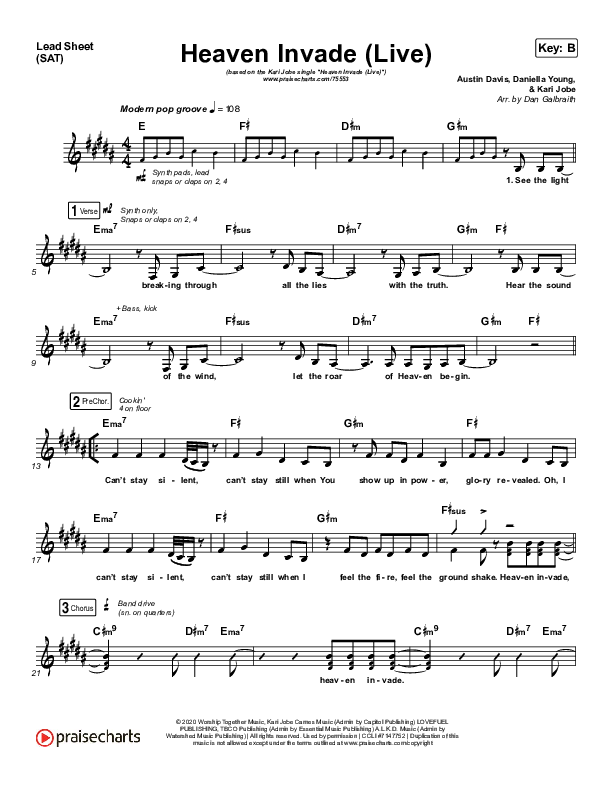 Heaven Invade (Live) Lead Sheet (SAT) (Kari Jobe)