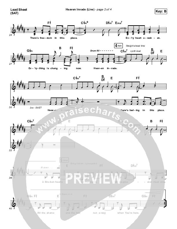 Heaven Invade (Live) Lead Sheet (SAT) (Kari Jobe)