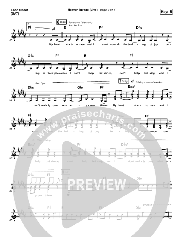 Heaven Invade (Live) Lead Sheet (SAT) (Kari Jobe)
