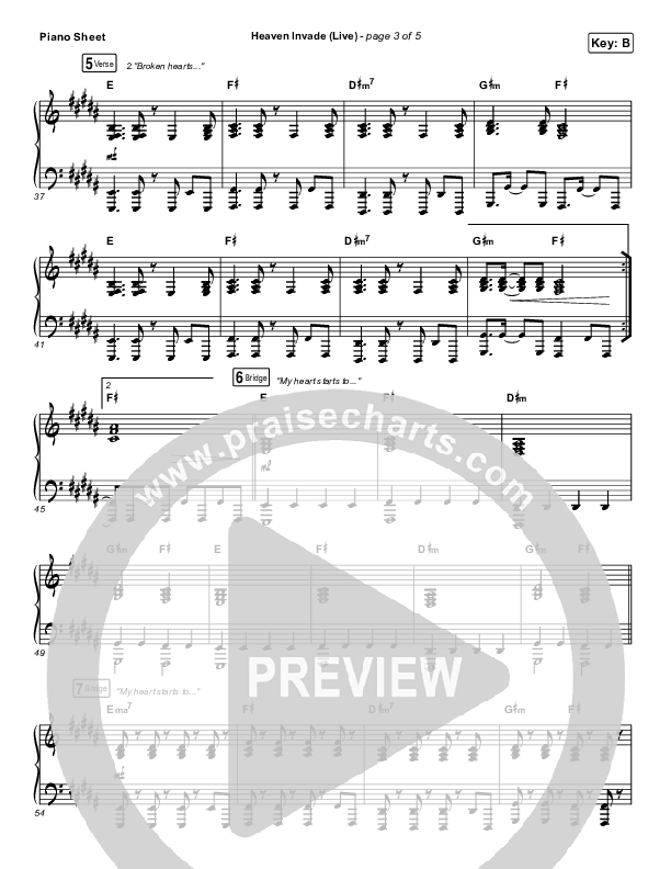 Heaven Invade (Live) Piano Sheet (Kari Jobe)