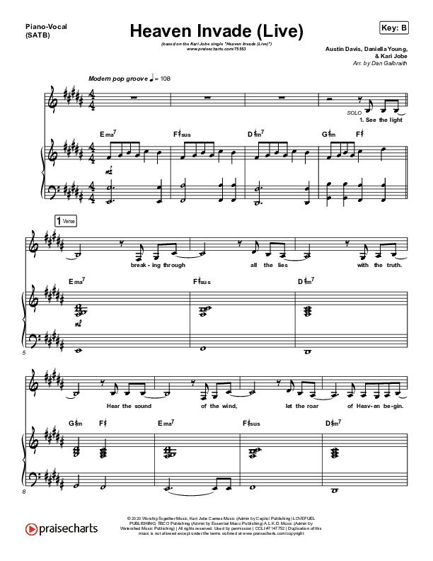 Heaven Invade (Live) Piano/Vocal (SATB) (Kari Jobe)