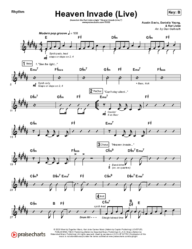 Heaven Invade (Live) Rhythm Chart (Kari Jobe)