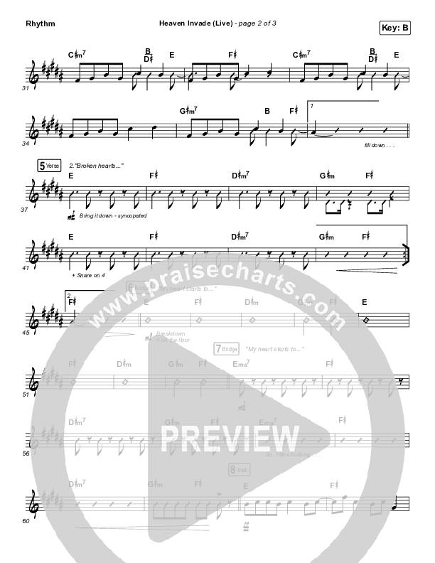 Heaven Invade (Live) Rhythm Chart (Kari Jobe)