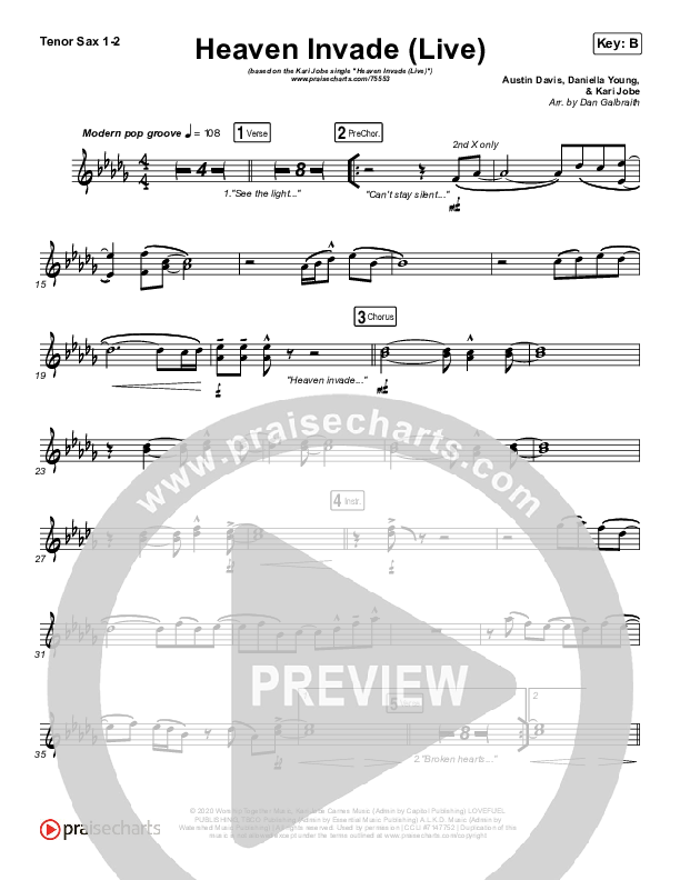 Heaven Invade (Live) Tenor Sax 1/2 (Kari Jobe)