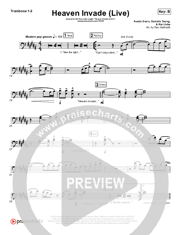 Heaven Invade (Live) Trombone 1/2 (Kari Jobe)