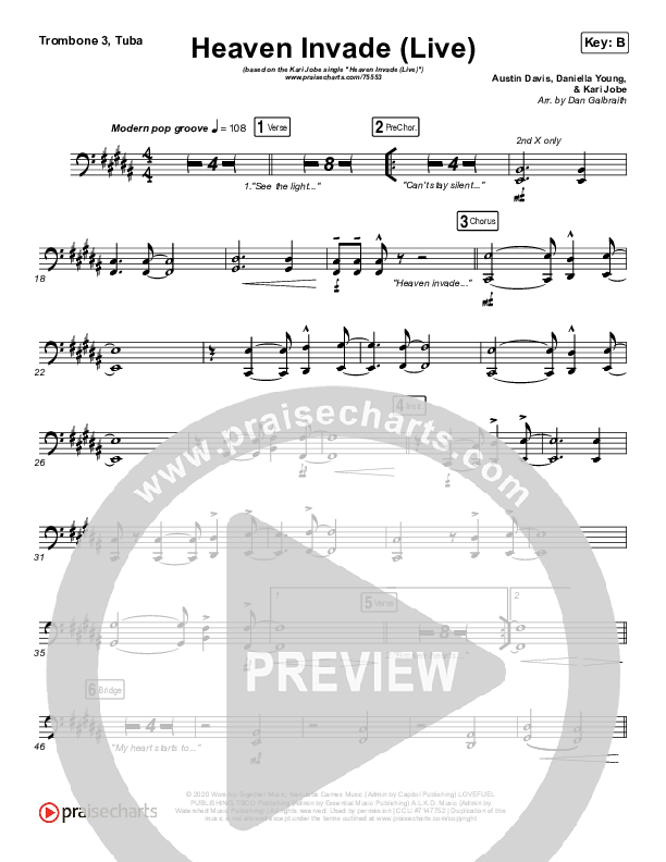 Heaven Invade (Live) Trombone 3/Tuba (Kari Jobe)