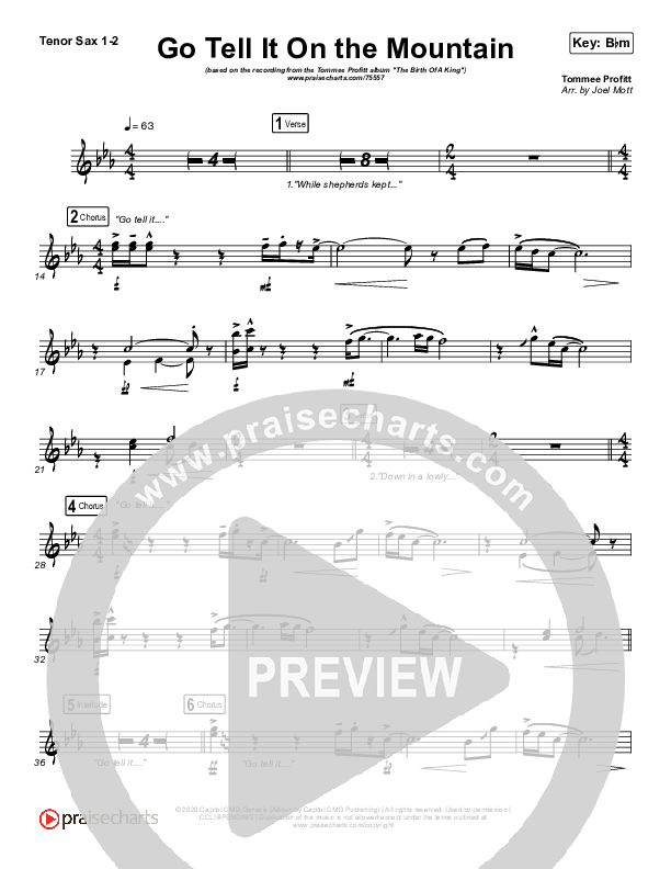 Go Tell It On The Mountain Tenor Sax 1/2 (Tommee Profitt / Crowder)