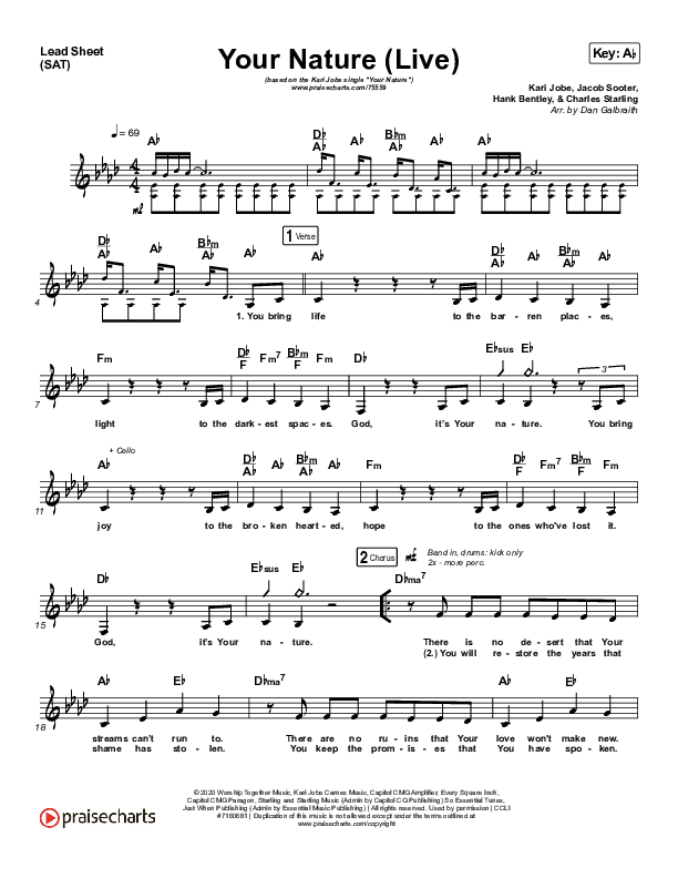 Your Nature (Live) Lead Sheet (SAT) (Kari Jobe)