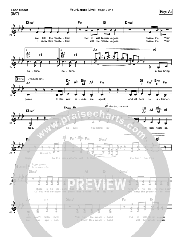 Your Nature (Live) Lead Sheet (SAT) (Kari Jobe)