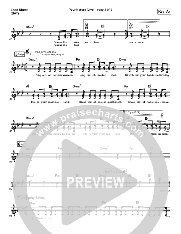 Your Nature (Live) Lead Sheet (SAT) (Kari Jobe)