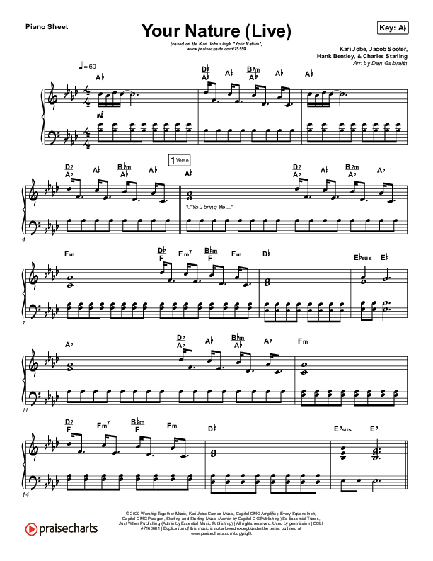 Your Nature (Live) Piano Sheet (Kari Jobe)