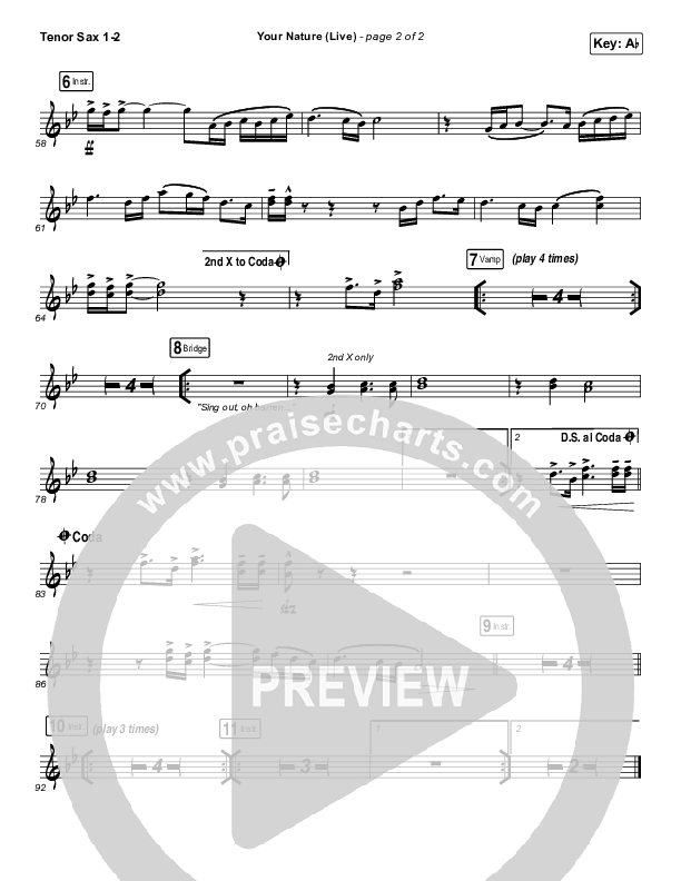 Your Nature (Live) Tenor Sax 1/2 (Kari Jobe)