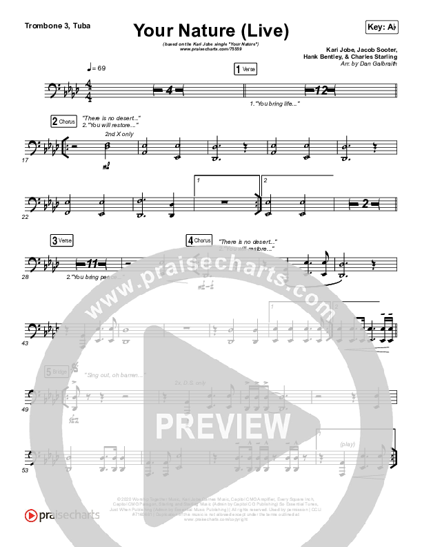 Your Nature (Live) Trombone 3/Tuba (Kari Jobe)