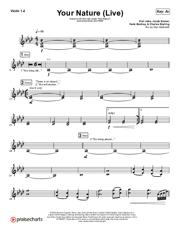 Your Nature (Live) Violin 1/2 (Kari Jobe)