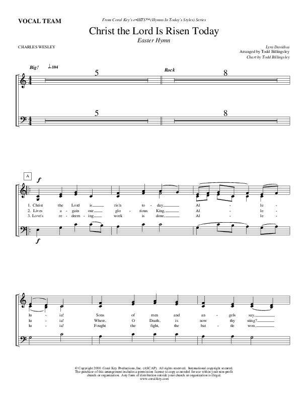 Christ The Lord Is Risen Today Choir Sheet (Todd Billingsley)
