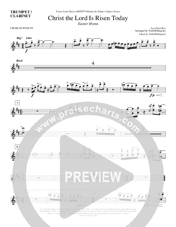 Christ The Lord Is Risen Today Clarinet (Todd Billingsley)