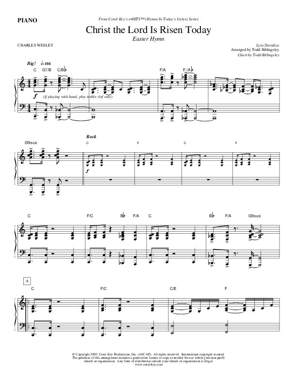 Christ The Lord Is Risen Today Piano Sheet (Todd Billingsley)