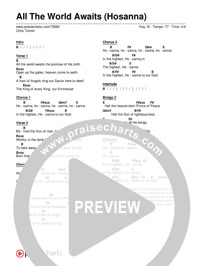 All The World Awaits (Hosanna) Chords & Lyrics (Chris Tomlin)