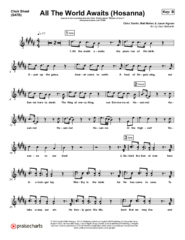 All The World Awaits (Hosanna) Choir Vocals (SATB) (Chris Tomlin)